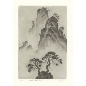 gravure d'arbres dans les montagnes Huang Shan Chine