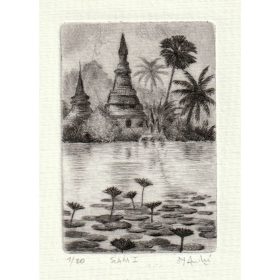 gravure d'un temple au Siam